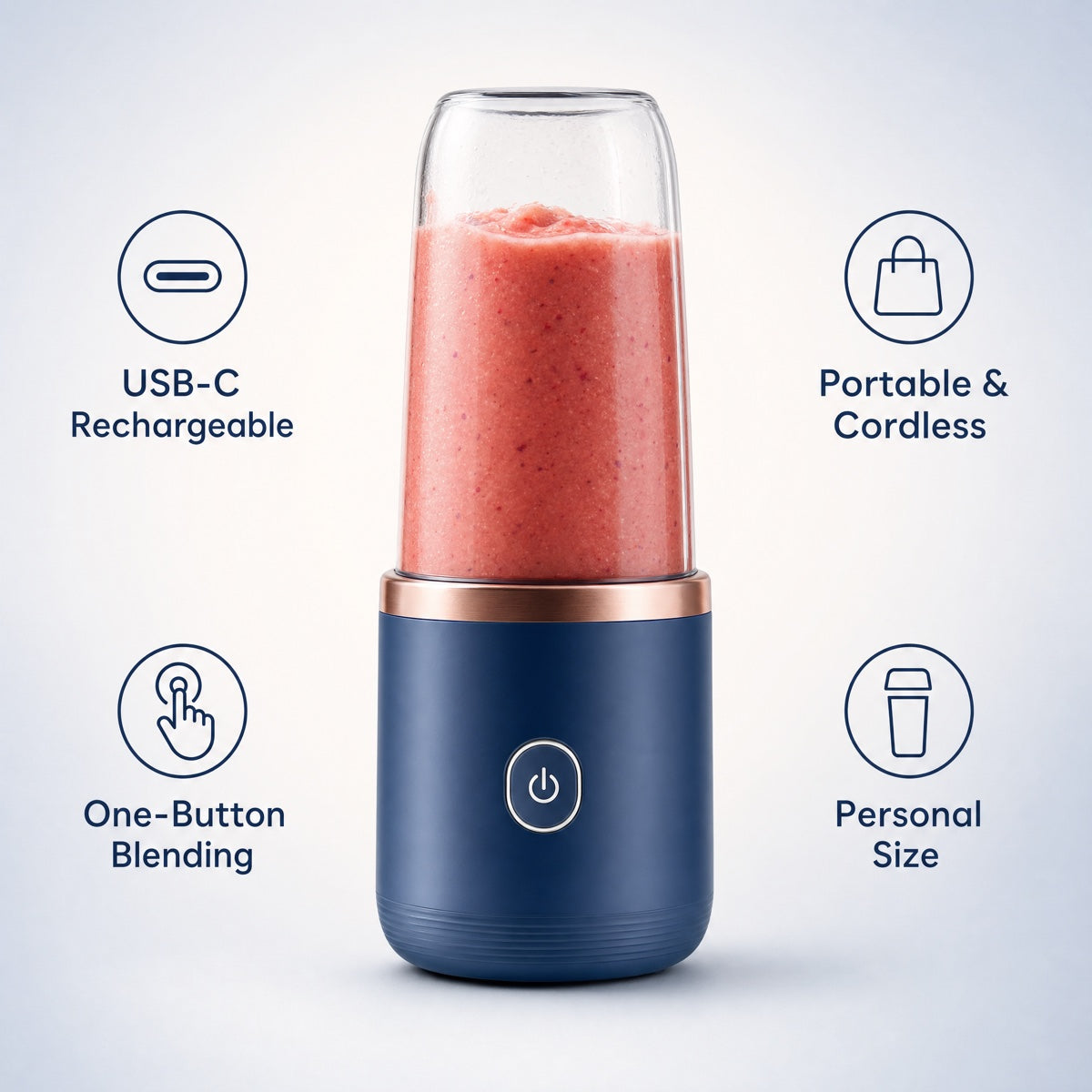 Wunderfill Portable Blender — 6-Blade, USB Rechargeable, Blend Anywhere